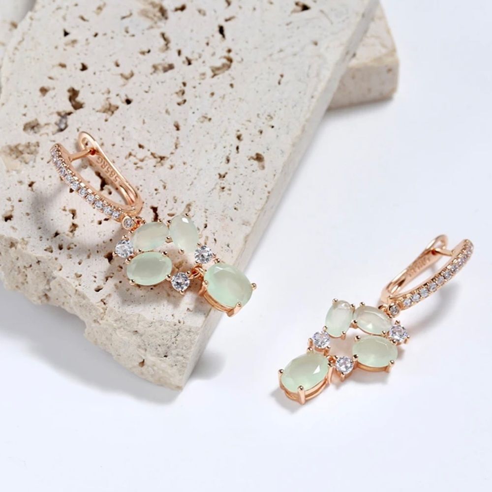 585 Rose Gold Green Zirconia Dangle Earrings - Picture 3 of 9